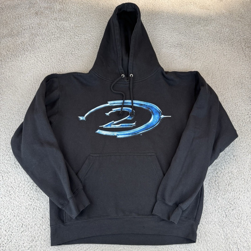 VTG Xbox Halo 2 Black Pullover Hoodie‎ Size M Heavyweight Cotton Gaming Promo